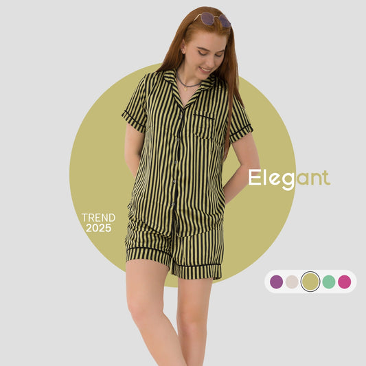 Satin Classic PJ Shorts - Stripe Yellow