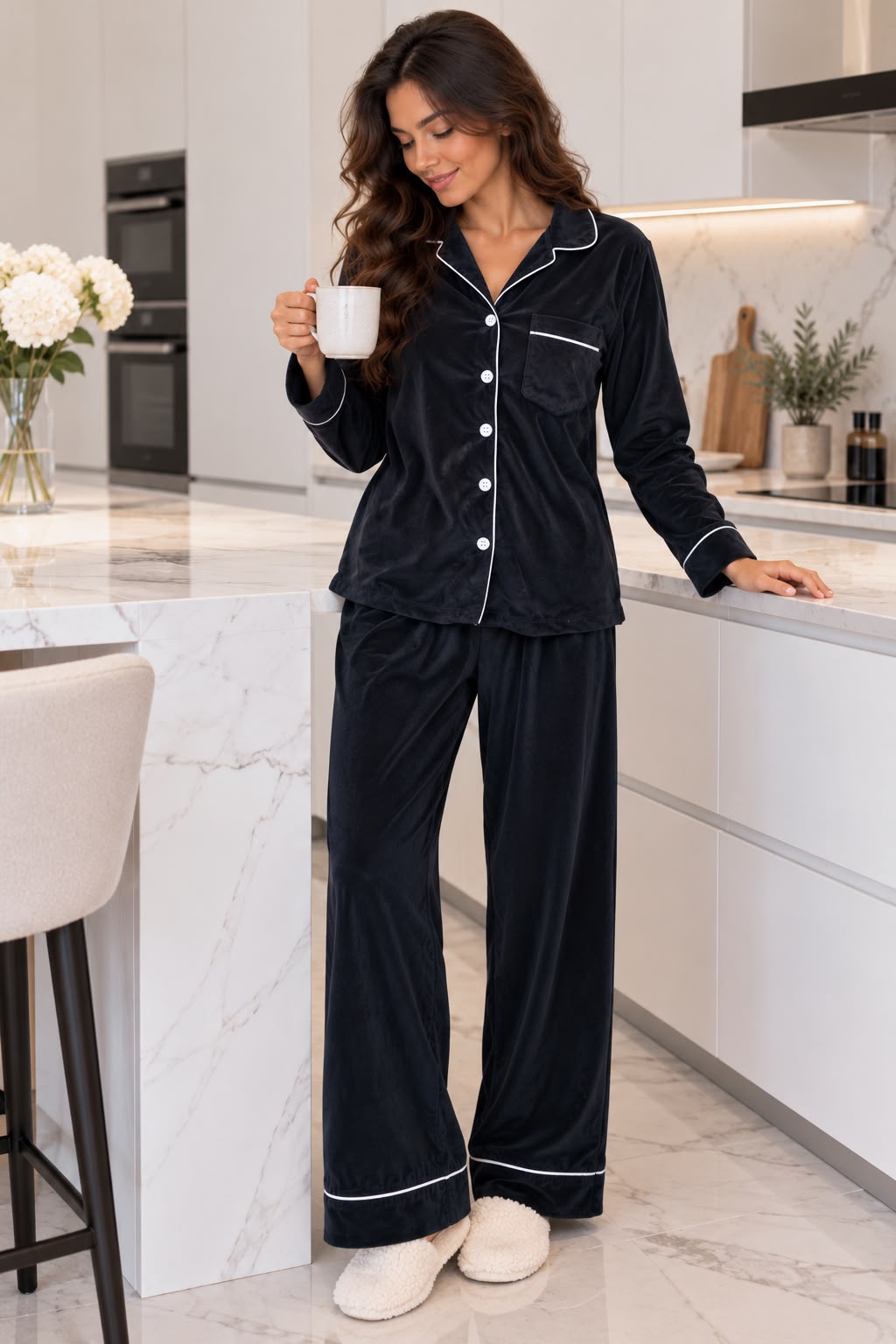 Velvet Classic Pj Wide Leg - Black