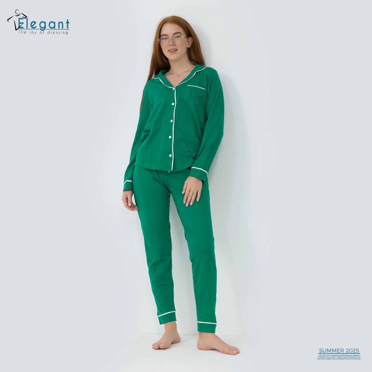 Cotton Long sleeves Classic PJ Pants - Green