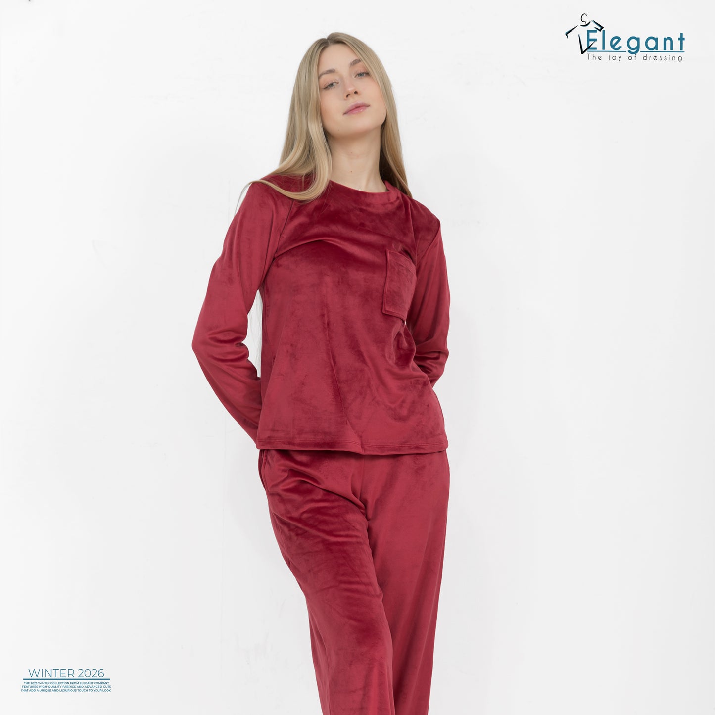 Velvet Pockets Pj Wide Leg - Maroon