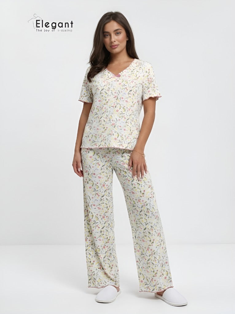 PJs Pants Cotton V neck - Spring Flori