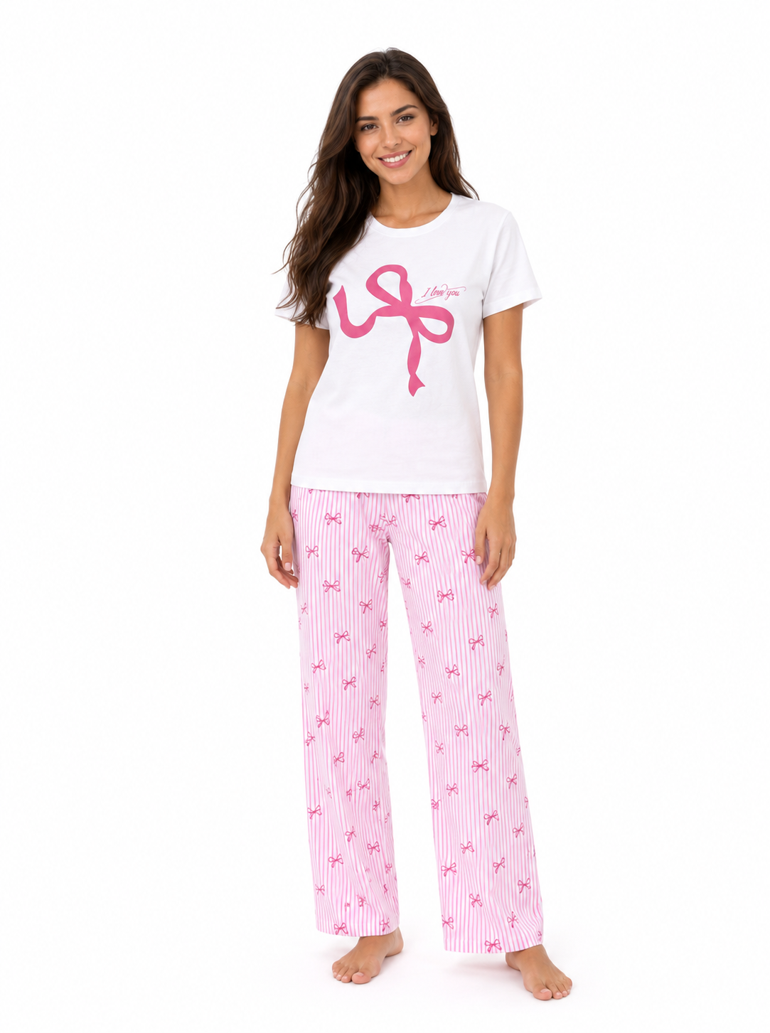PJs Pants Cotton white Pink - i love my Bowie Pajama