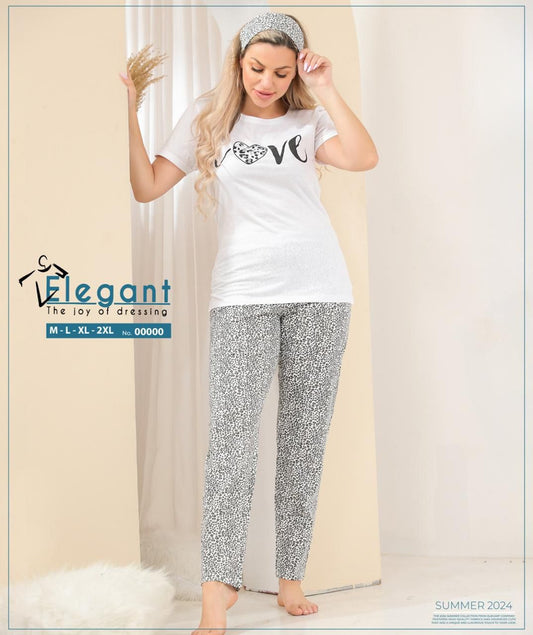 PJ Pants cotton White with eye mask - Love