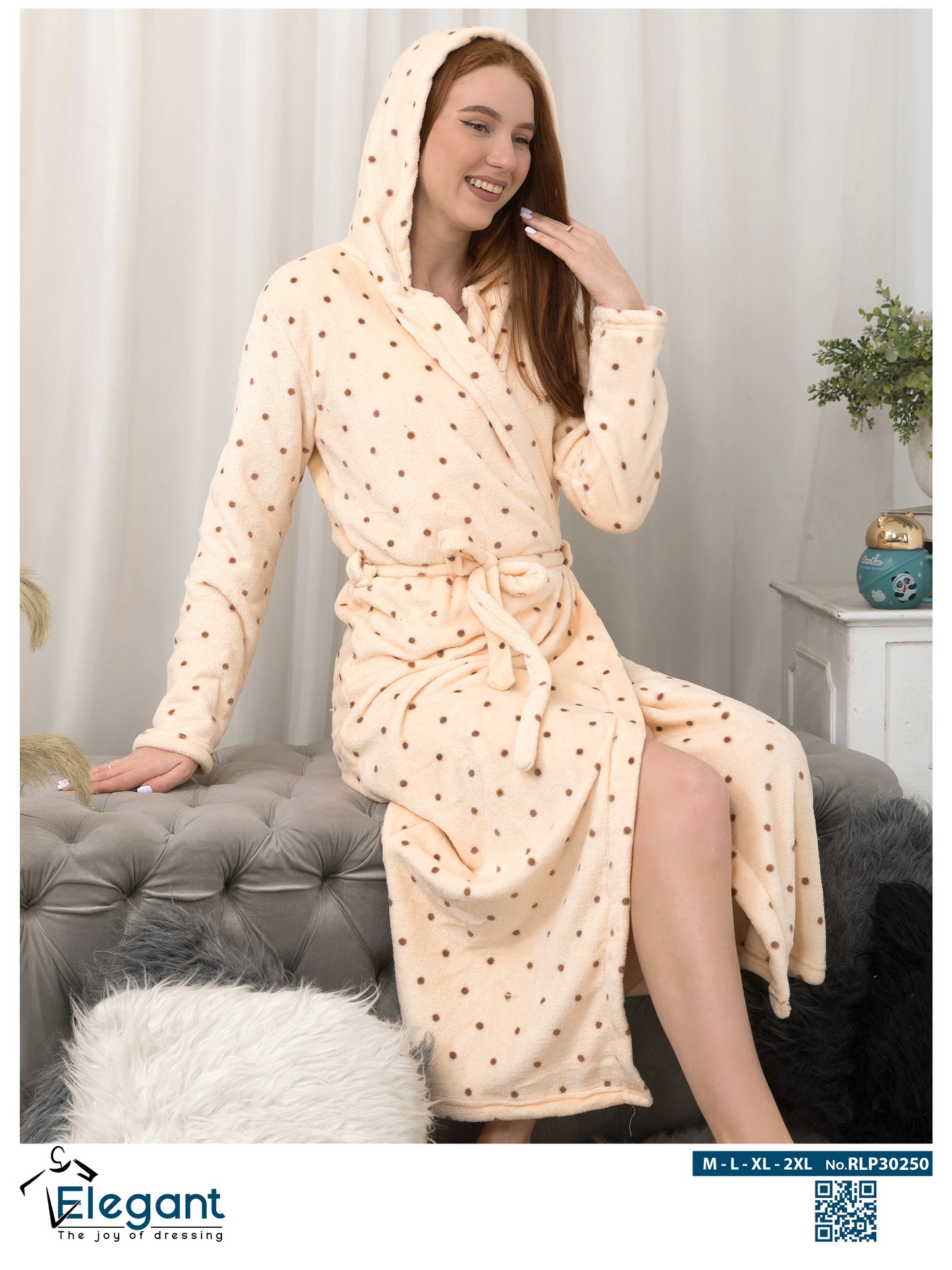 Polar Long Robe Cream - Brownie dots