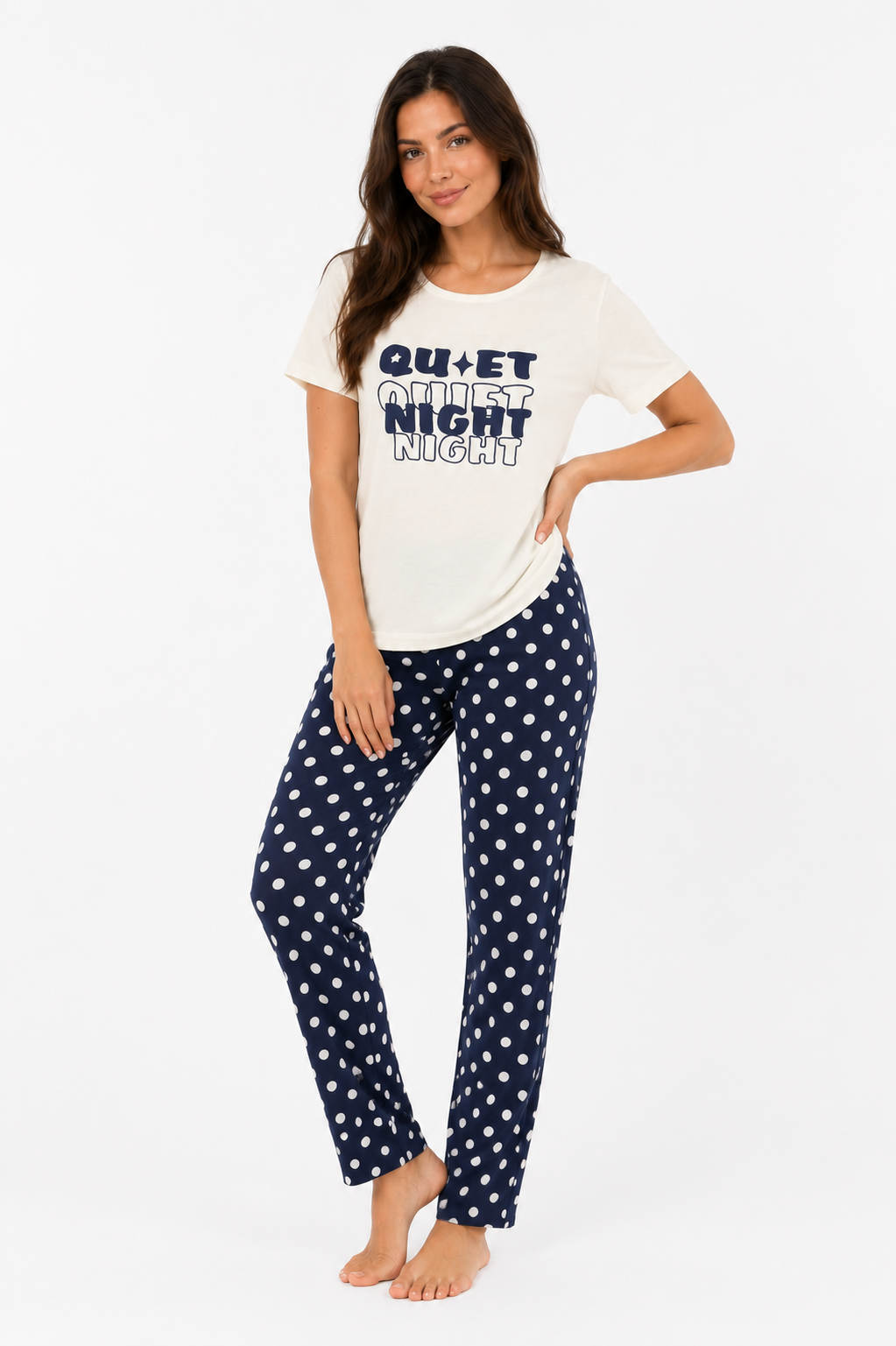 PJs Pants Cotton - White navy - Quit Night