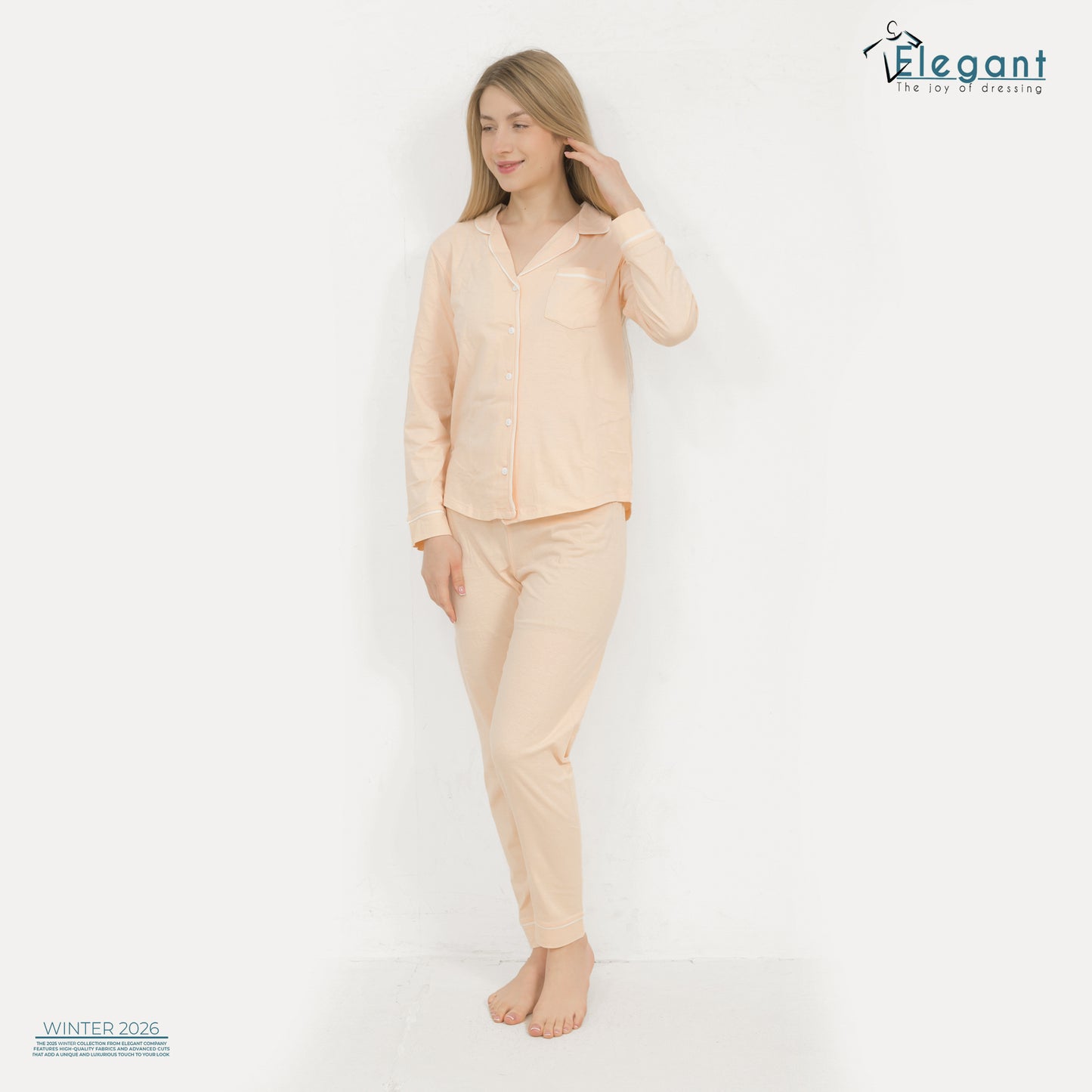 Cotton Long sleeves Classic PJ Pants - Apricot