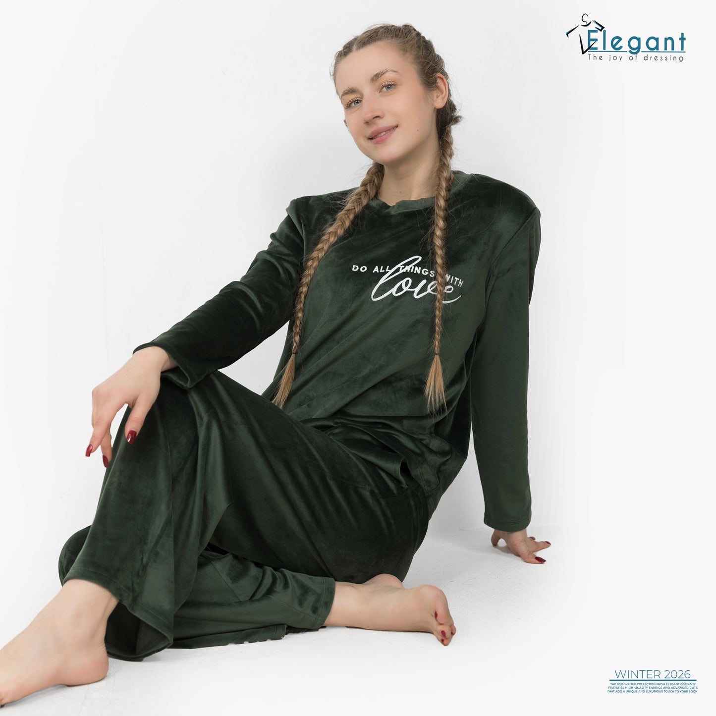 WIDE LEG Velvet Embroidery Pyjama - Emerald Green - Do all things with Love