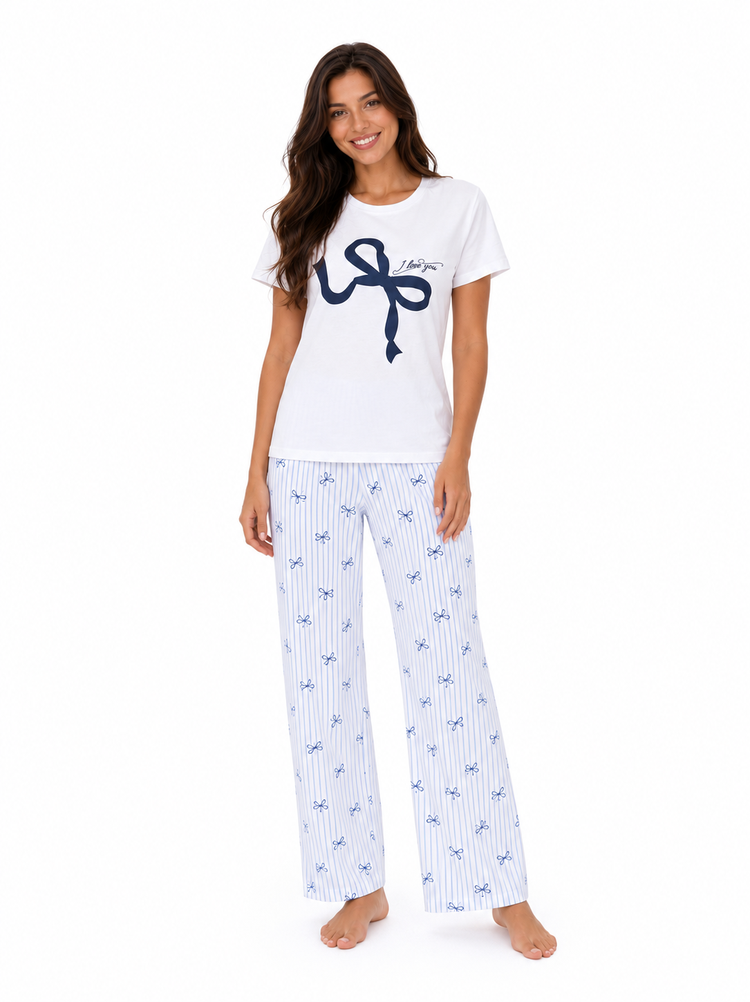 PJs Pants Cotton white blue - i love my Bowie Pajama