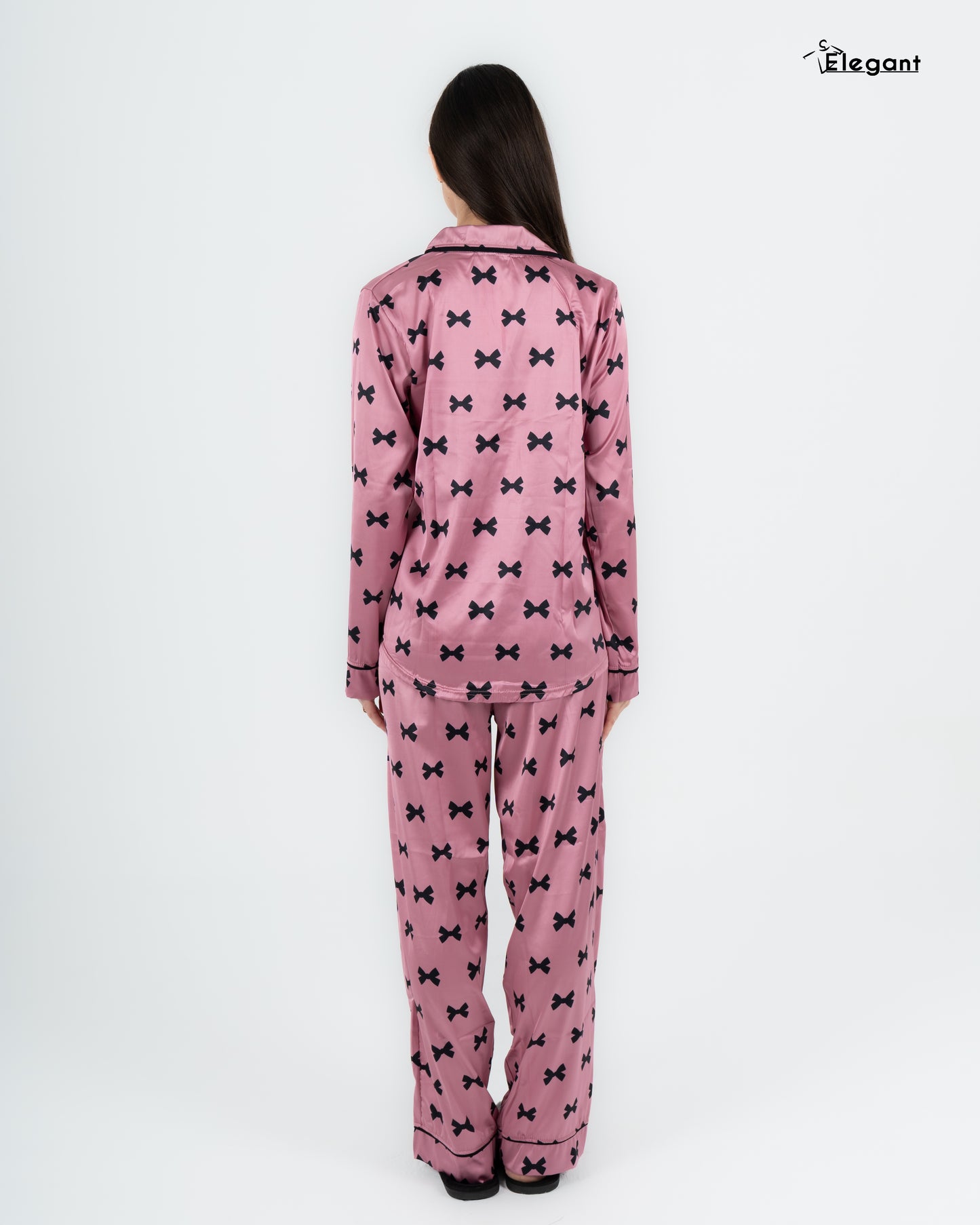 Satin Long sleeves Classic PJ Pants - Pink Bow Print