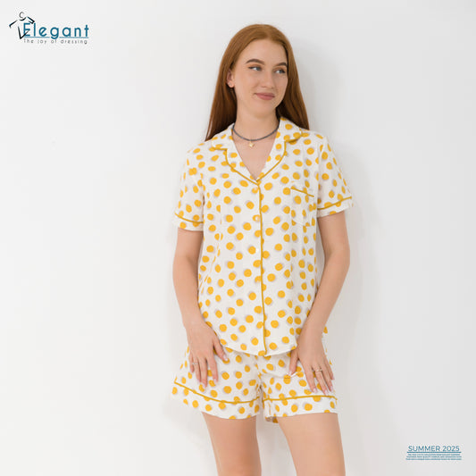 Woven Viscose Classic PJ Shorts - White dots yellow