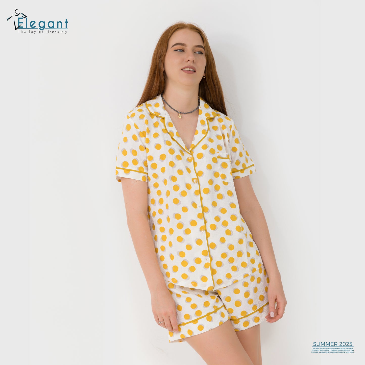 Woven Viscose Classic PJ Shorts - White dots yellow