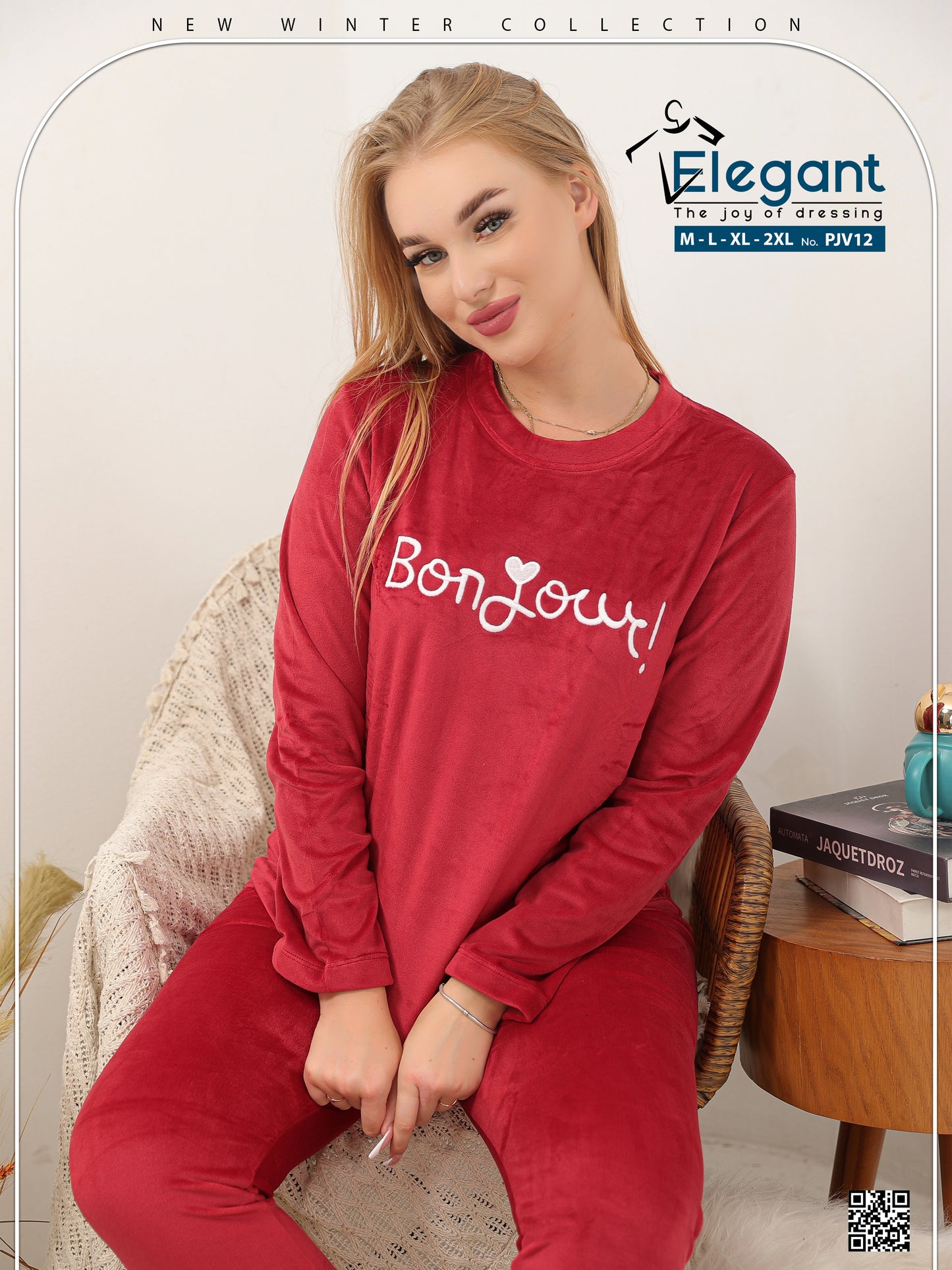 Velvet Embroidery PJ Red- Bonjour