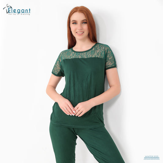 PJ Pant Viscose - Shoulder Lace - Emerald Green