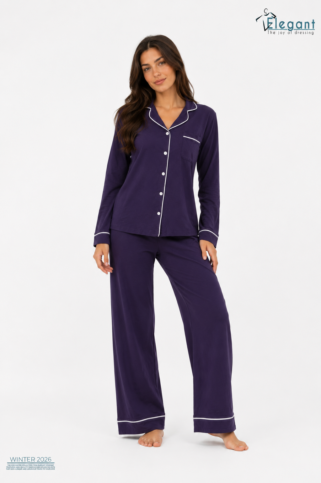 Cotton Long sleeves Wide Leg Classic PJ  - Purple