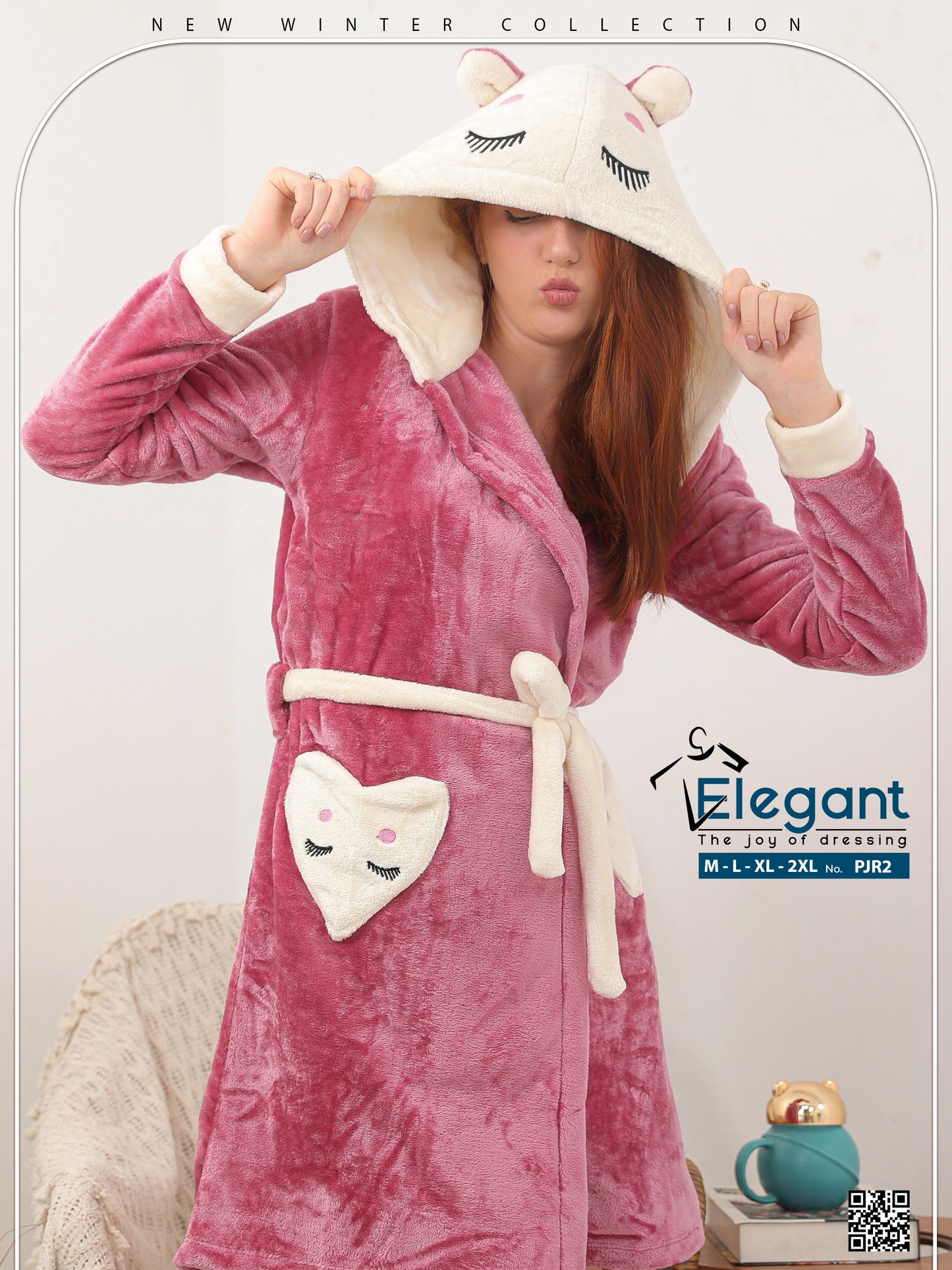 Polar Mini Robe Heart Pockets With Hoddie Blush