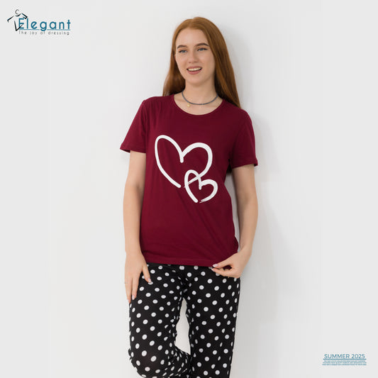 PJs Pants Cotton Burgundy - Heart & Polka