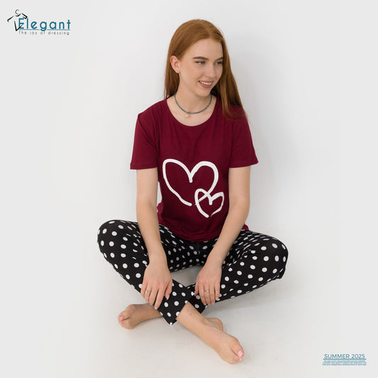 PJs Pants Cotton Burgundy - Heart & Polka