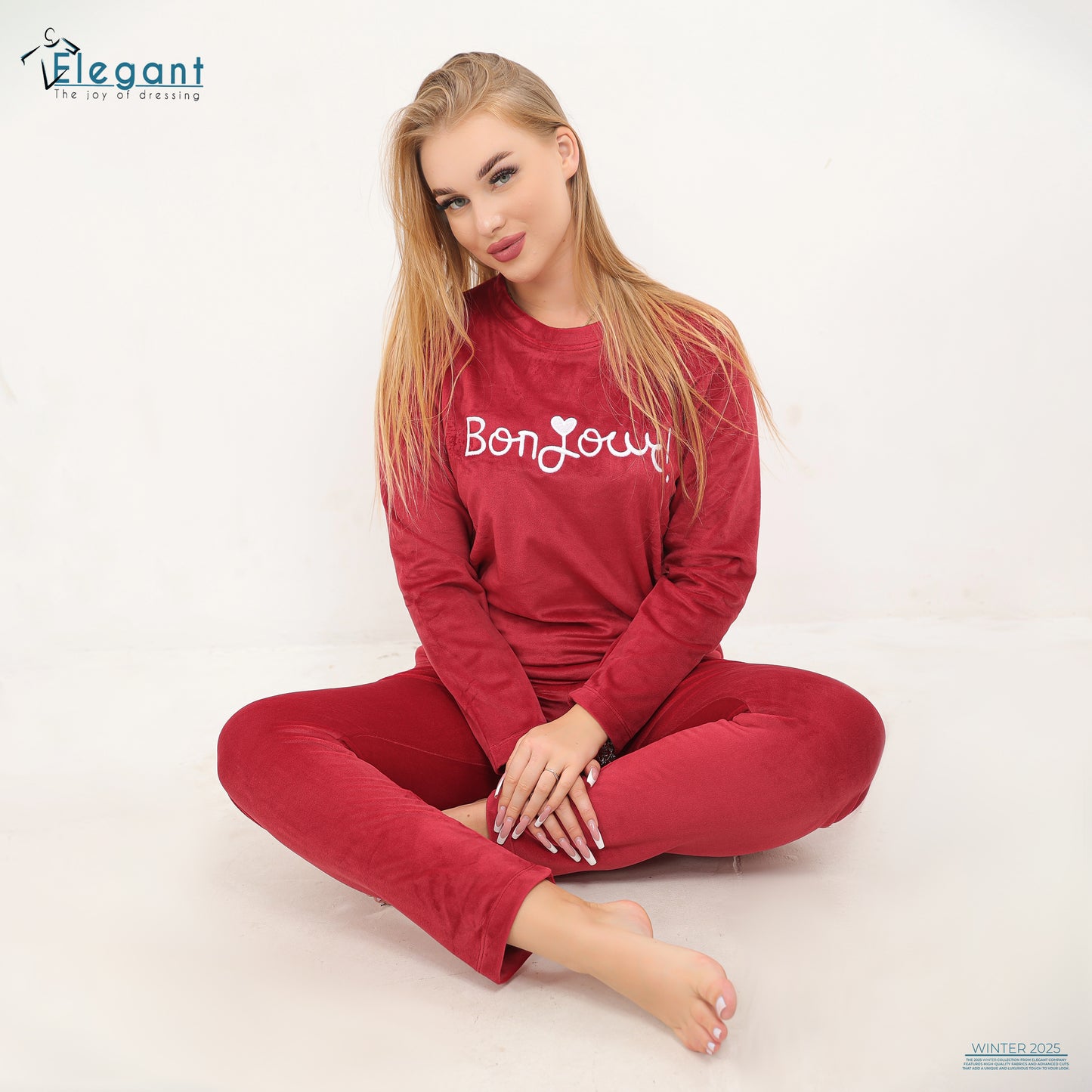 Velvet Embroidery PJ Red- Bonjour