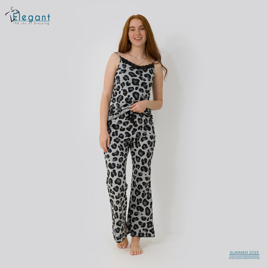 PJ Cotton Wide leg Pants - Leopard Grey