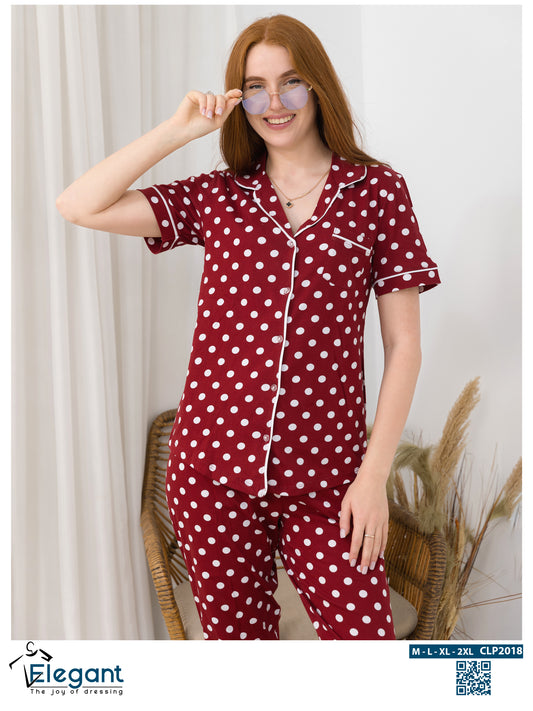 Classic PJ Pants Cotton - Burgundy Polka Dots