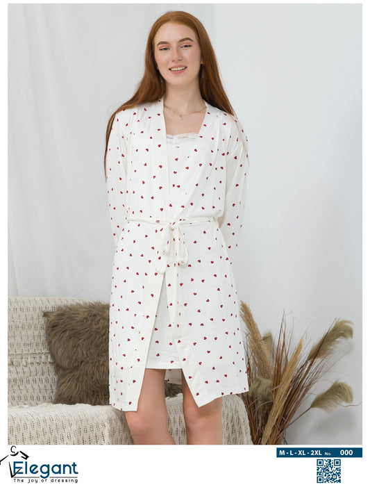 Set Viscose Nightshirt & Robe - white - Hearts