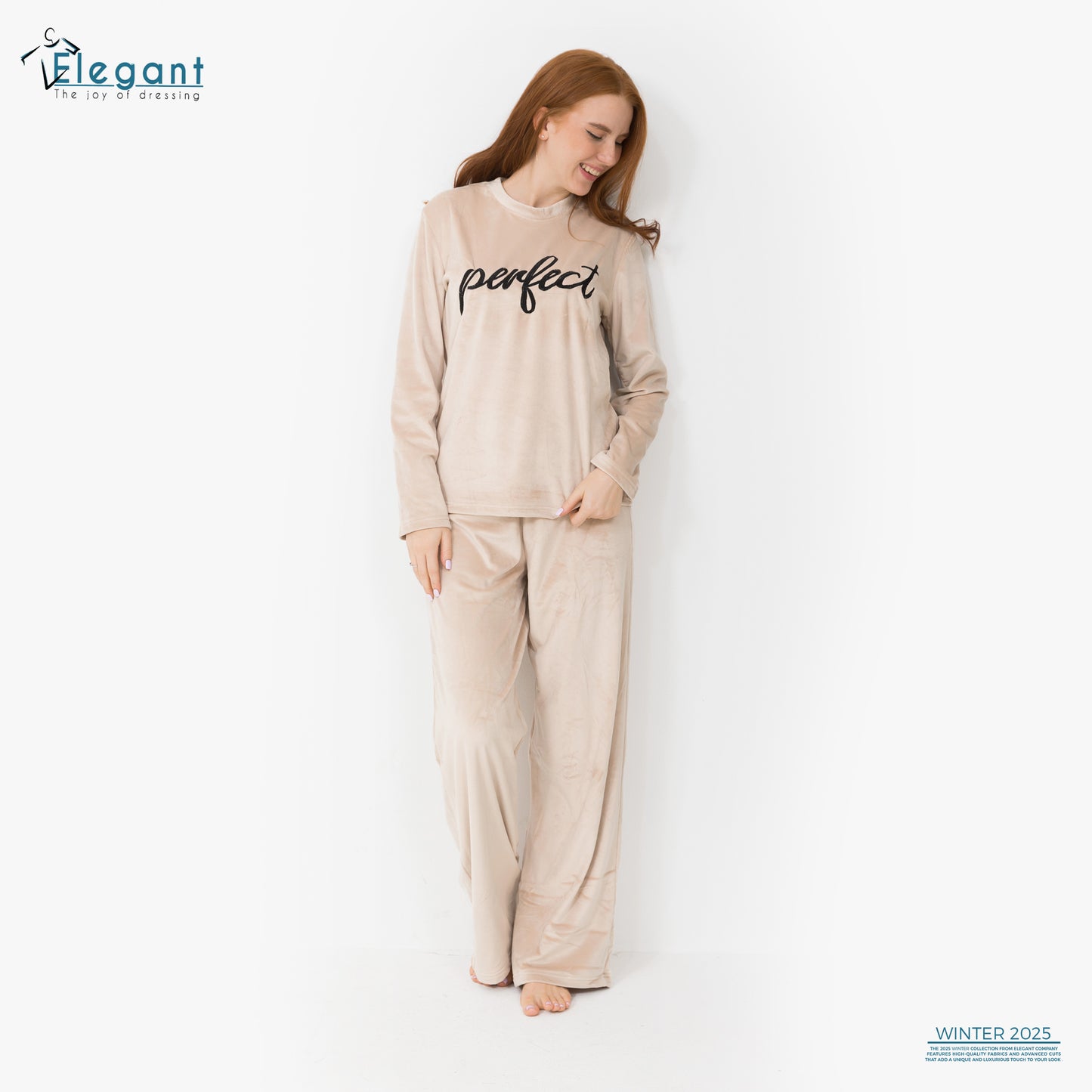 WIDE LEG Velvet Embroidery Pyjama - Beige - Perfect