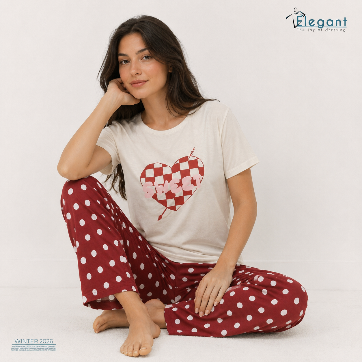 PJs Pants Cotton - Offwhite Burgundy dots- Sweet Cupid