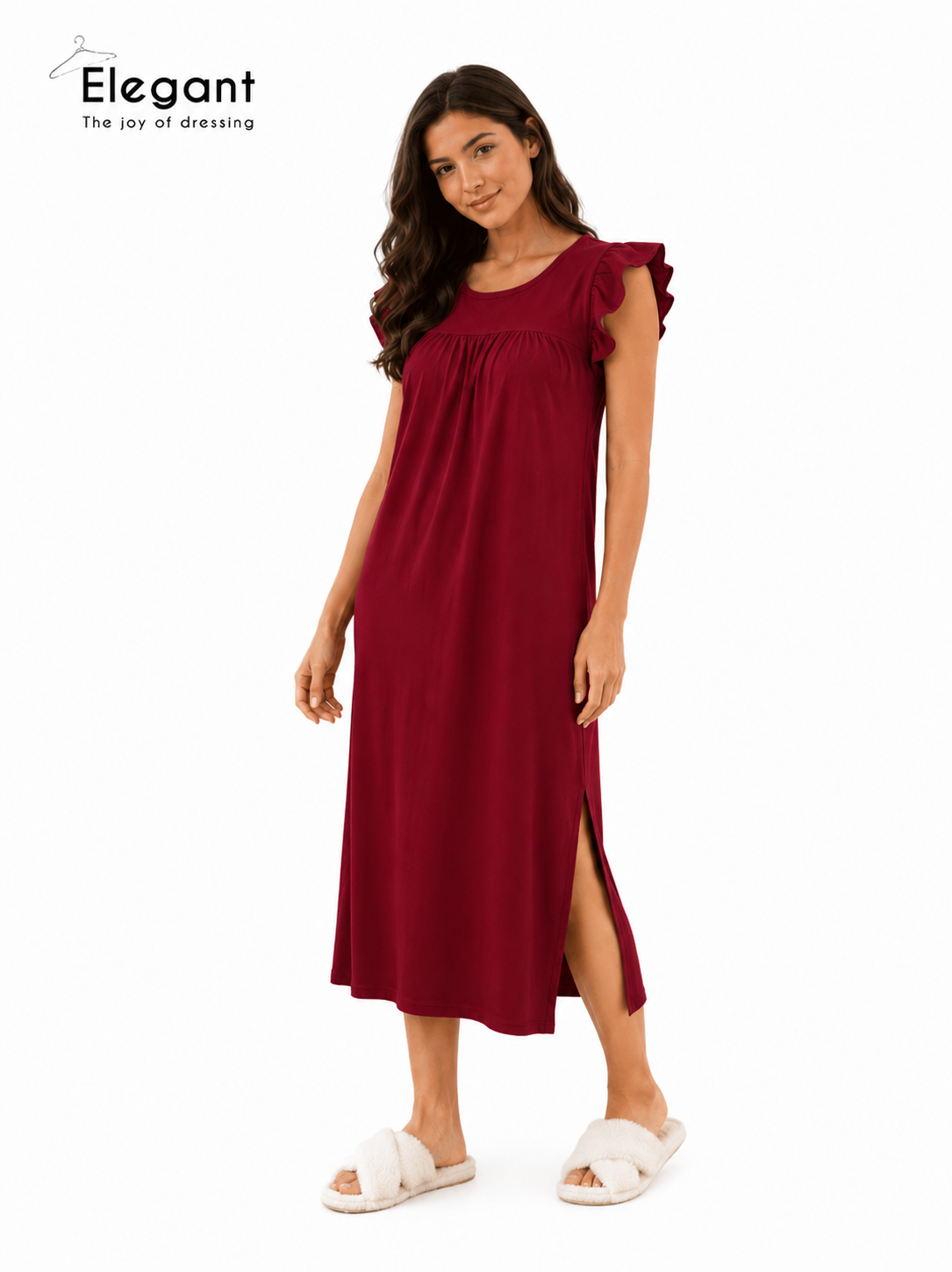 Modern Ruffles Galabeya - Plain Maroon