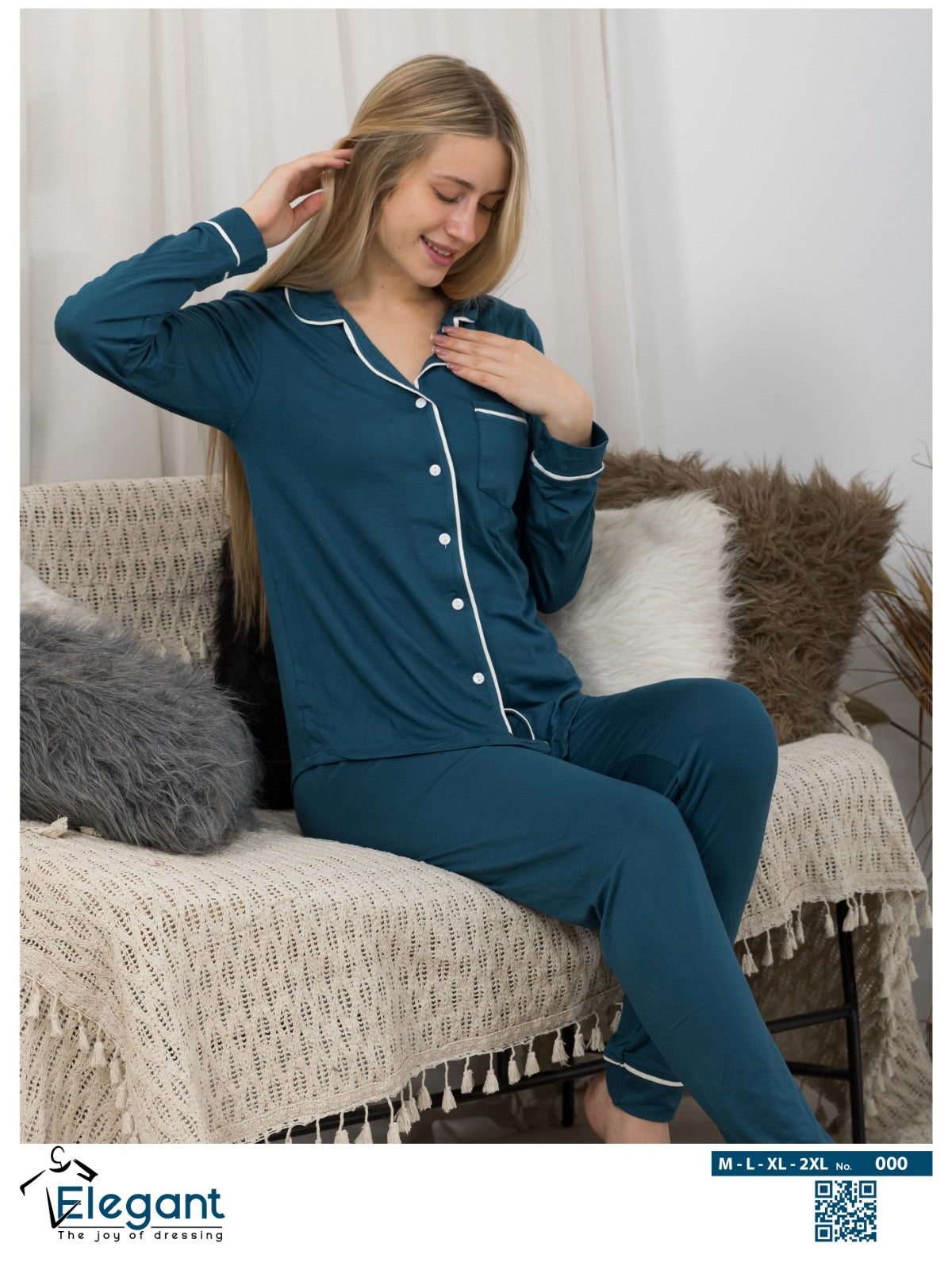 Soft Cotton Long sleeves Classic PJ Pants - Azure Blue