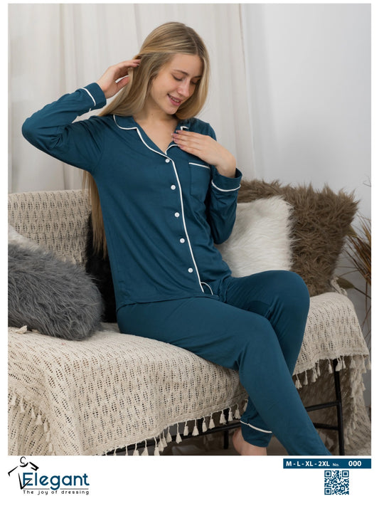 Soft Cotton Long sleeves Classic PJ Pants - Azure Blue