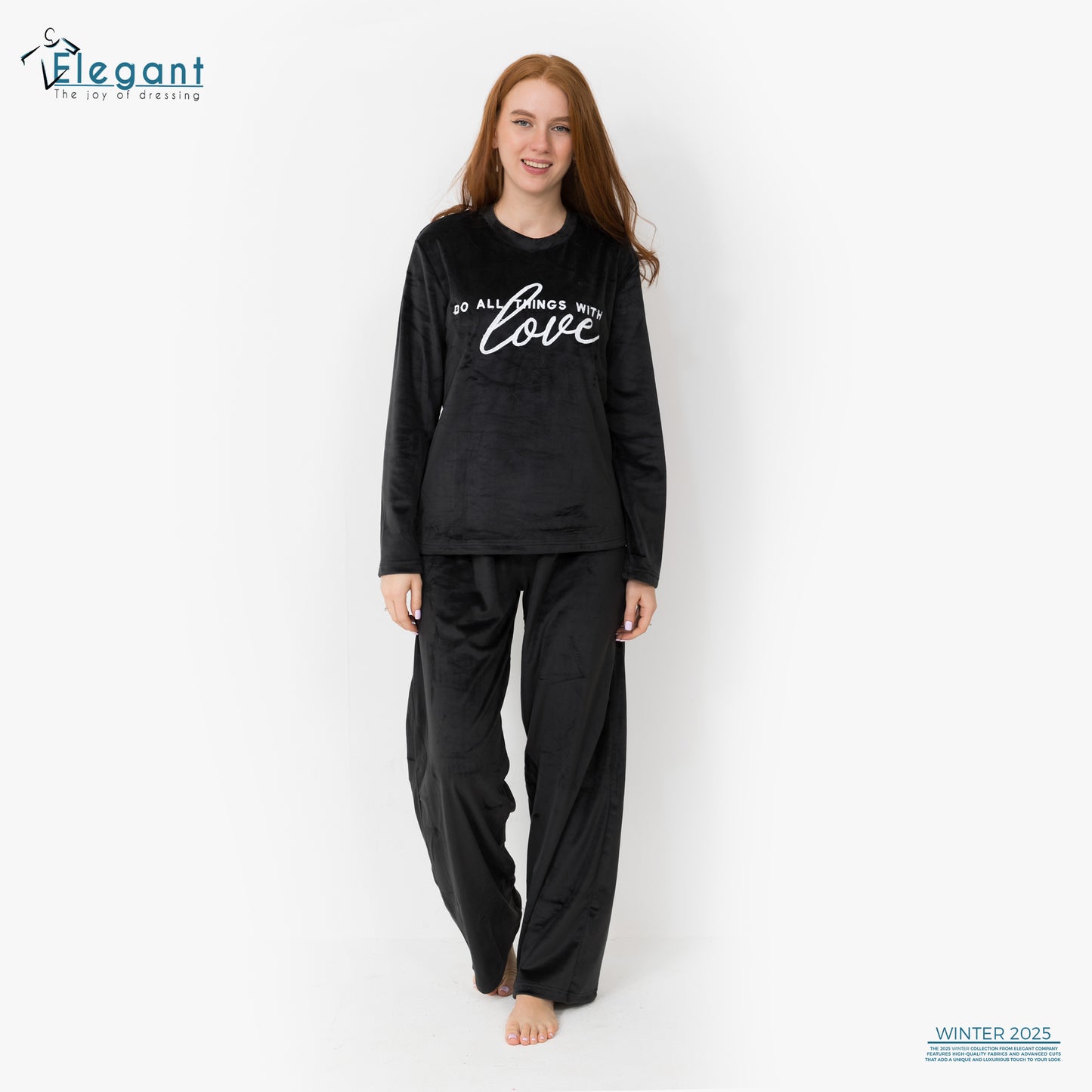 WIDE LEG Velvet Embroidery Pyjama - Black - Do all things with Love