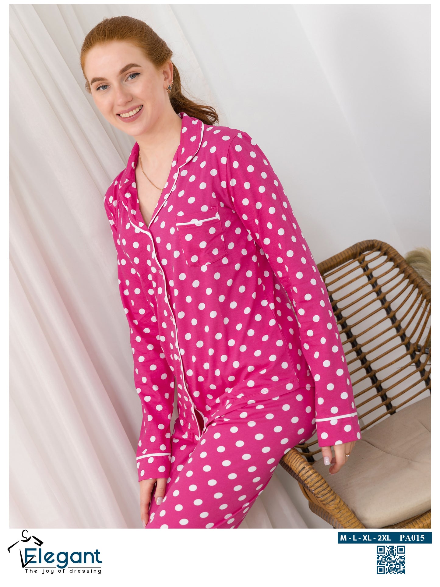 Cotton Long sleeves Classic PJ Pants - Fushia Polka Dots