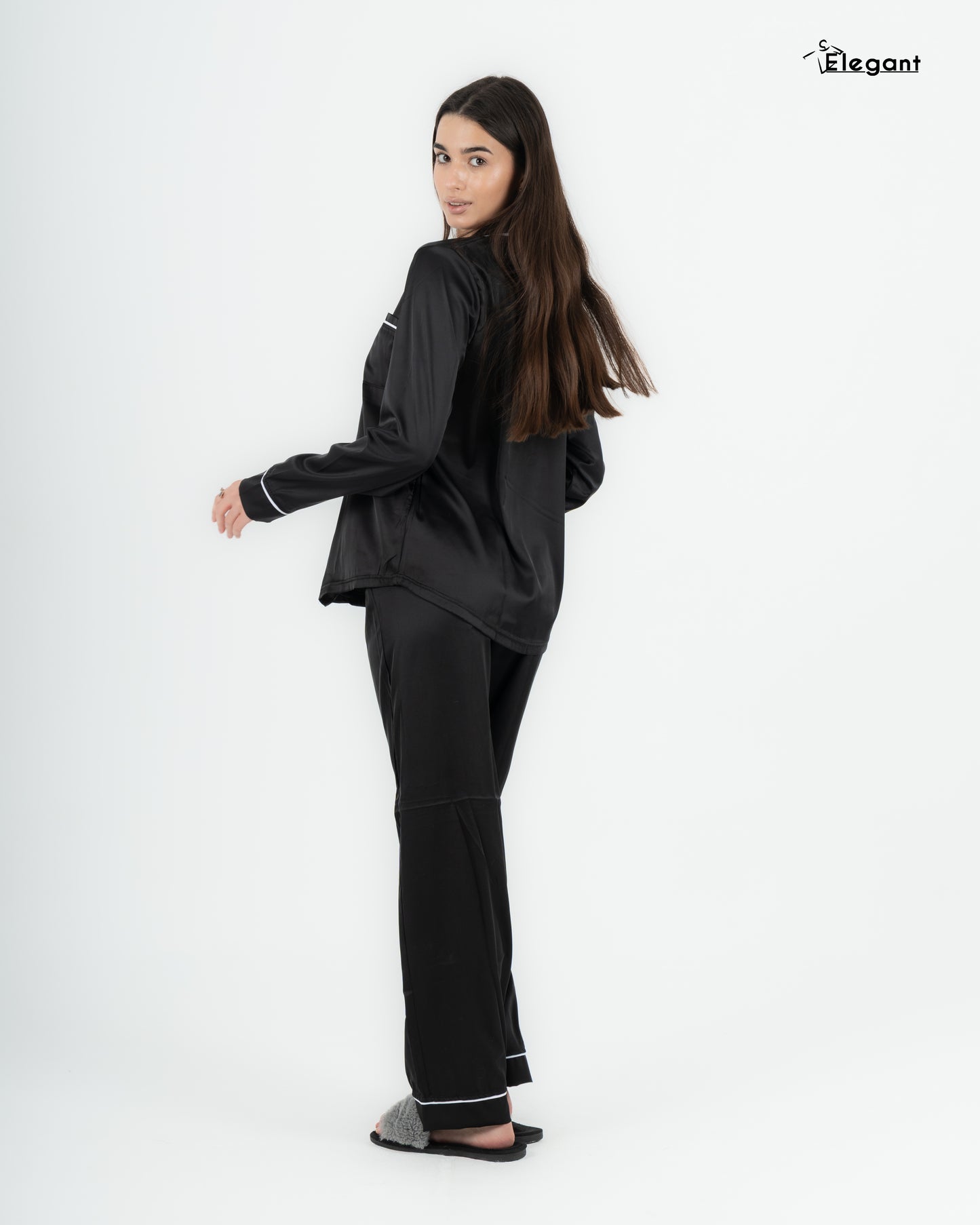 Satin Long sleeves Classic PJ Pants - Black