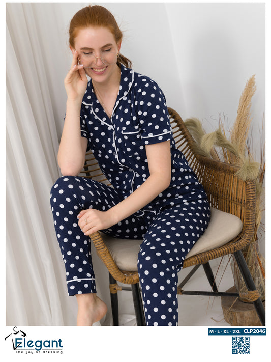 Classic PJ Pants Cotton - Navy Polka Dots