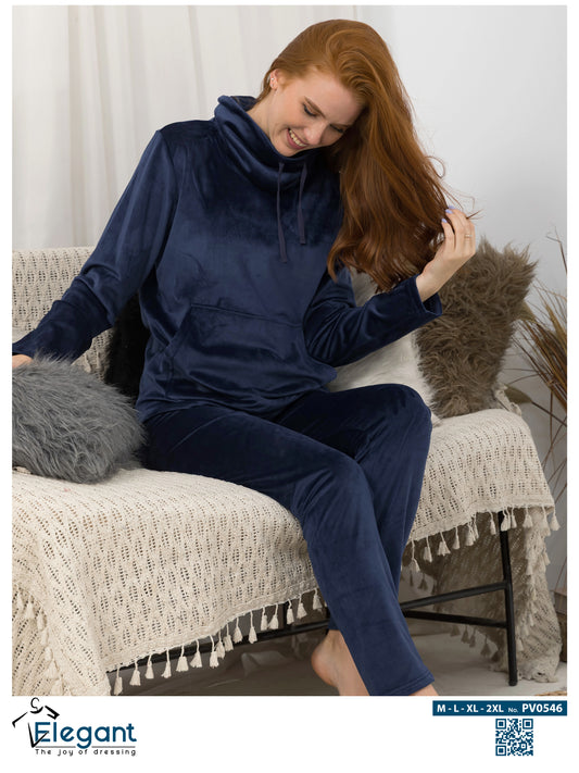 Velvet High neck PJ - Navy