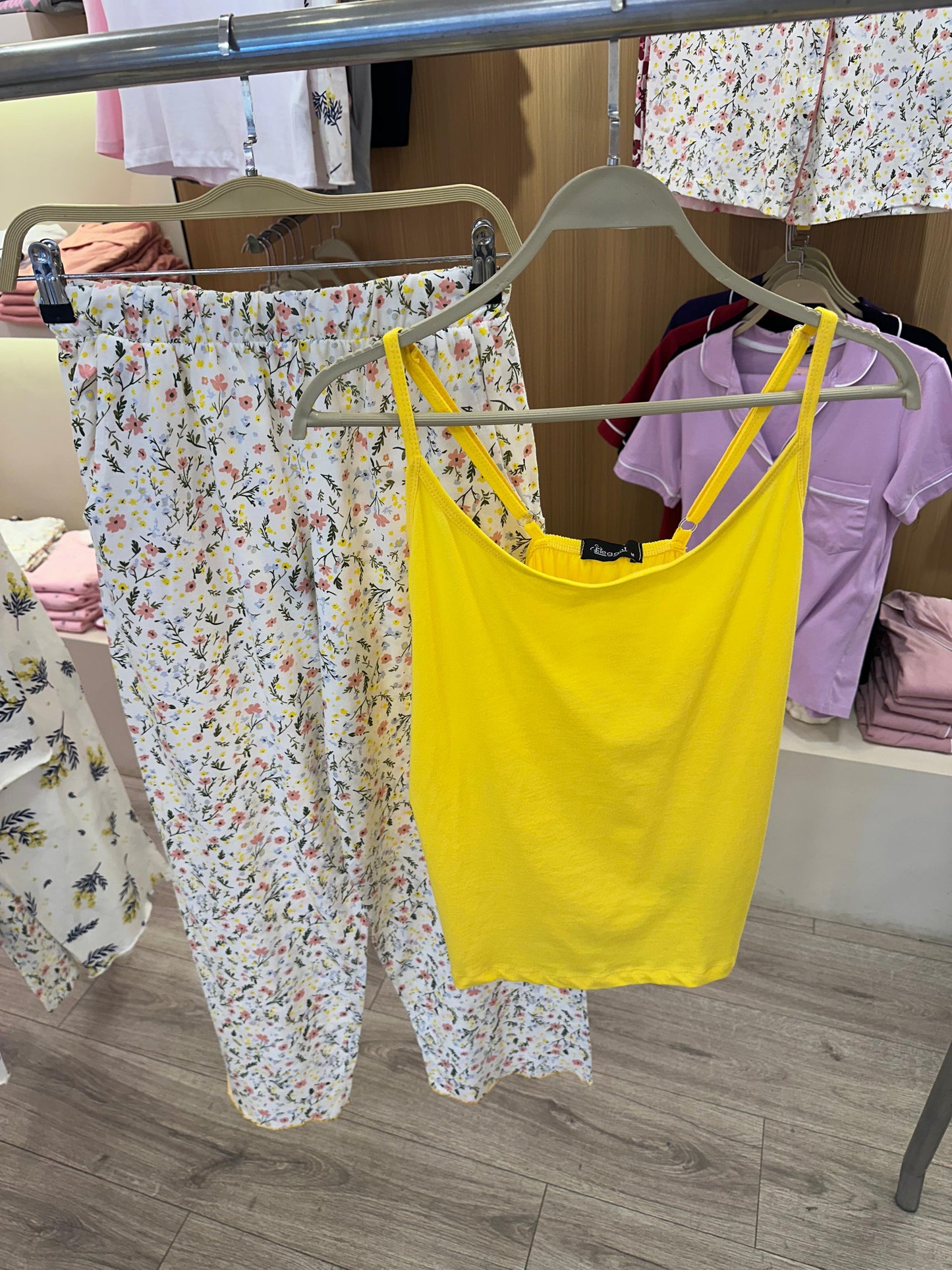 PJ Pants Cotton with straps & pants pockets - Yellow Spring Flori