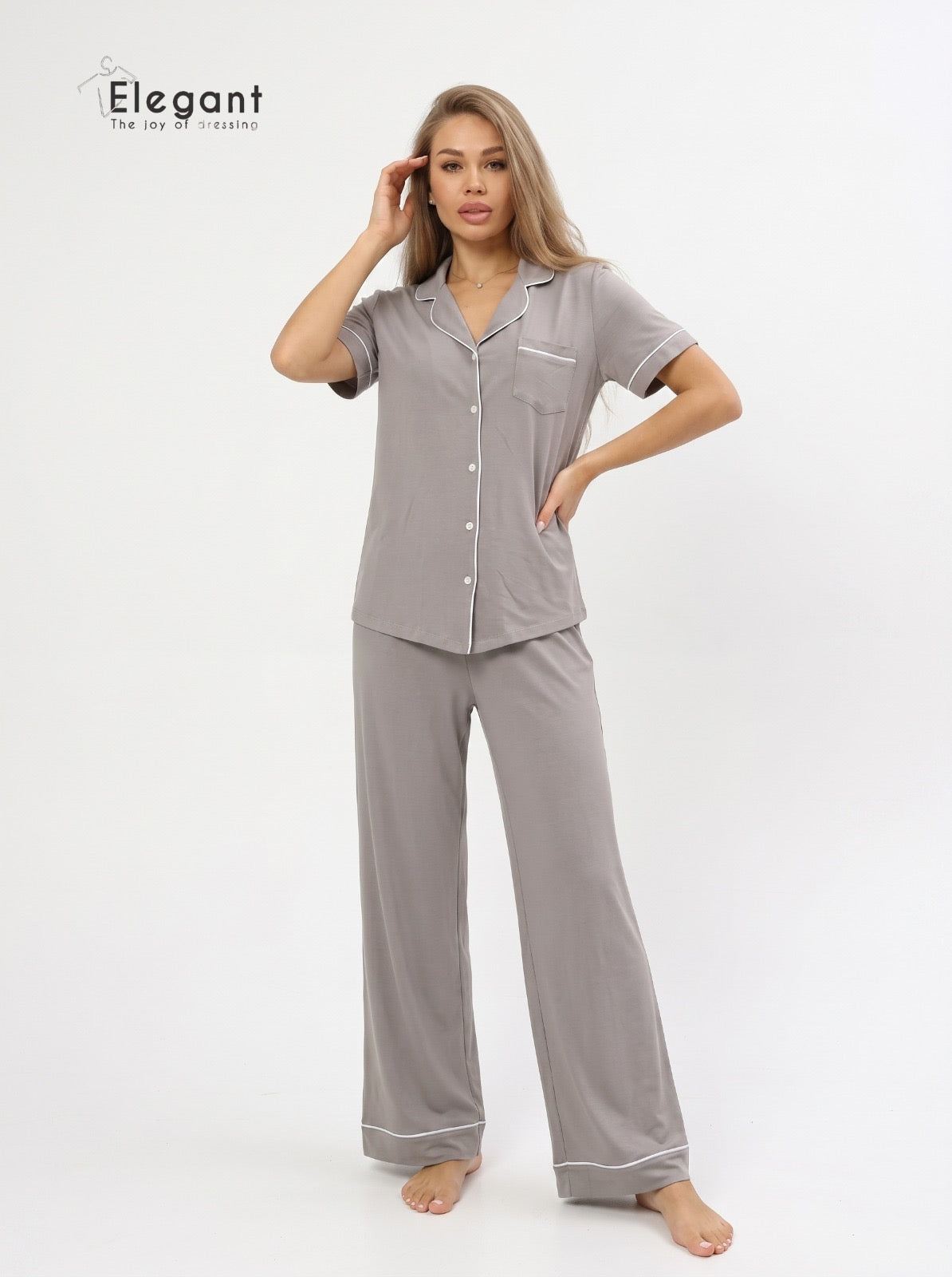 Classic PJ Pants Cotton Wide Leg - Plain Grey