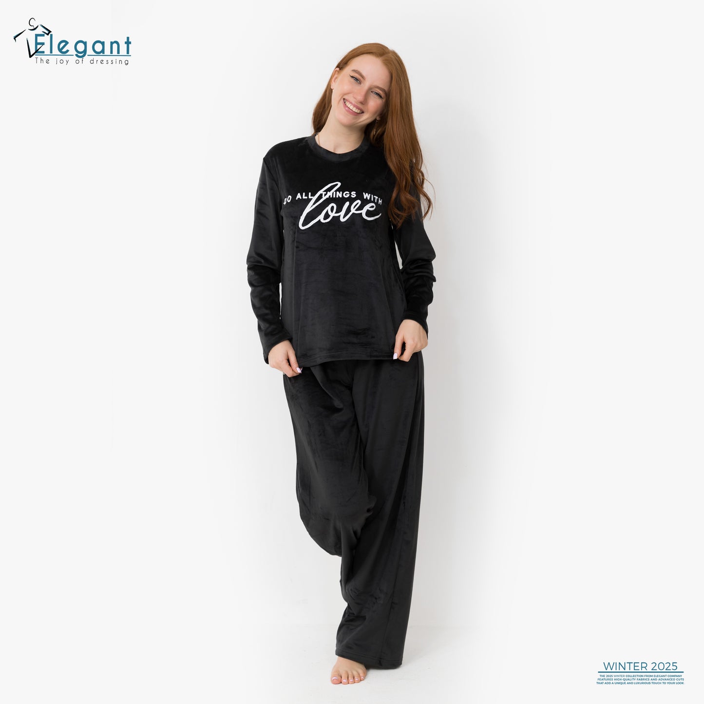 WIDE LEG Velvet Embroidery Pyjama - Black - Do all things with Love