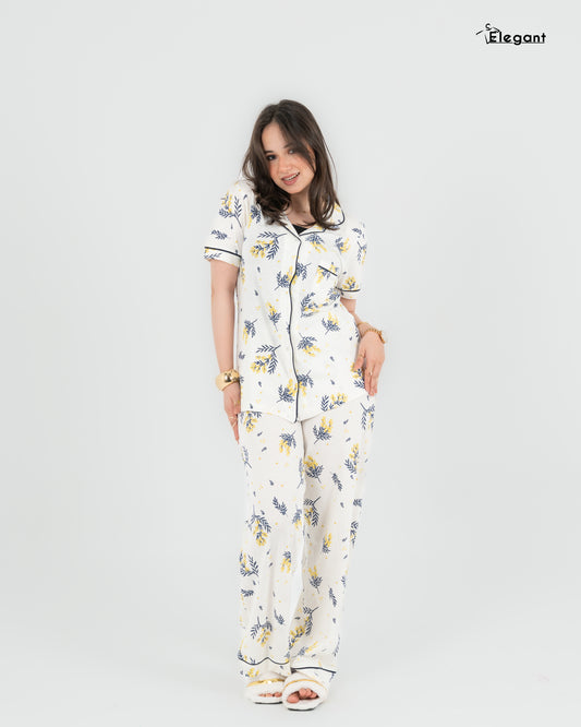 Classic PJ Pants Cotton Wide Leg Printed - Morning Breeze