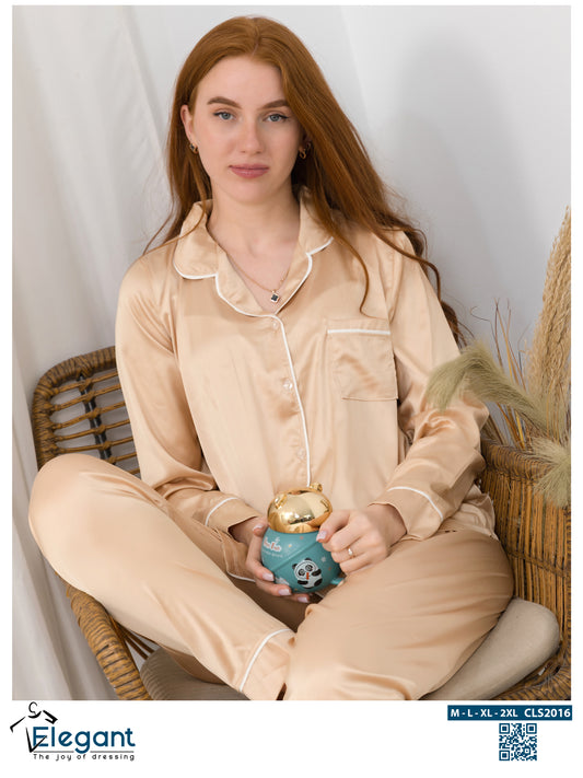 Satin Long sleeves Classic PJ Pants - Gold