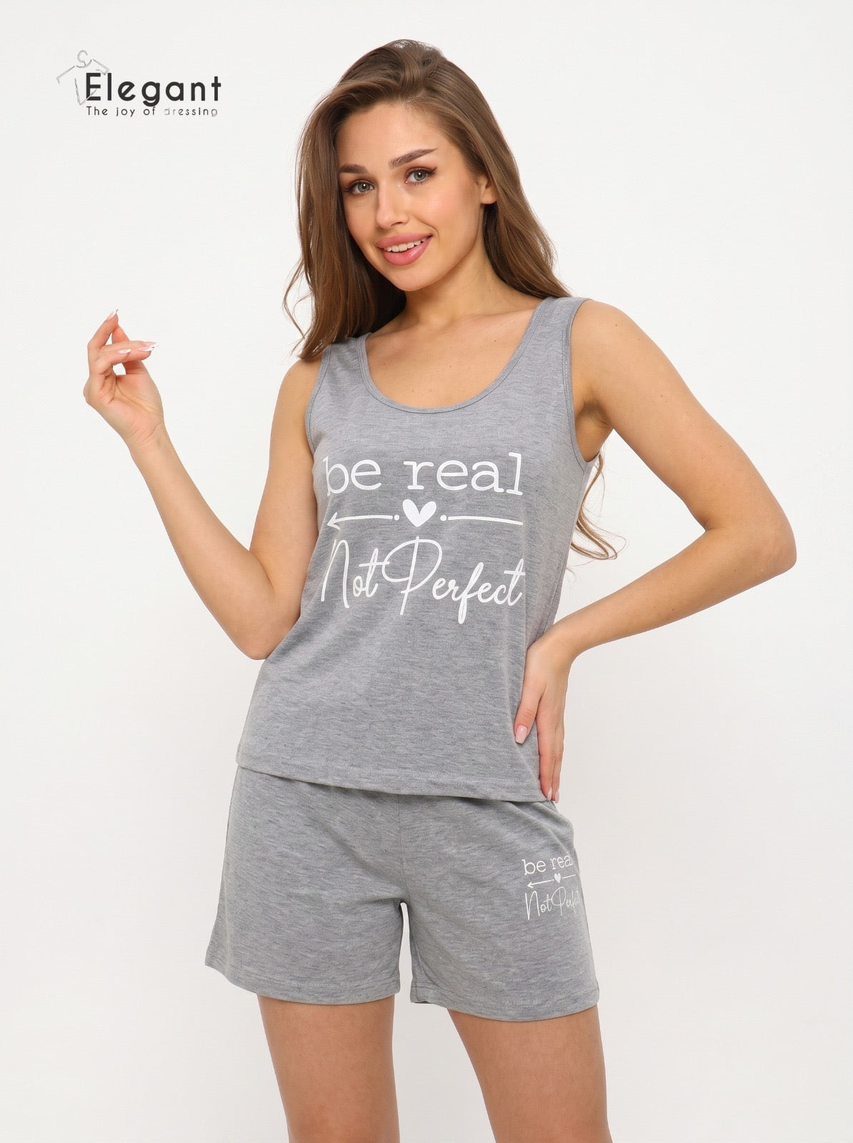 PJ Shorts Cotton Sleeveless Grey, Be Real Not Perfect