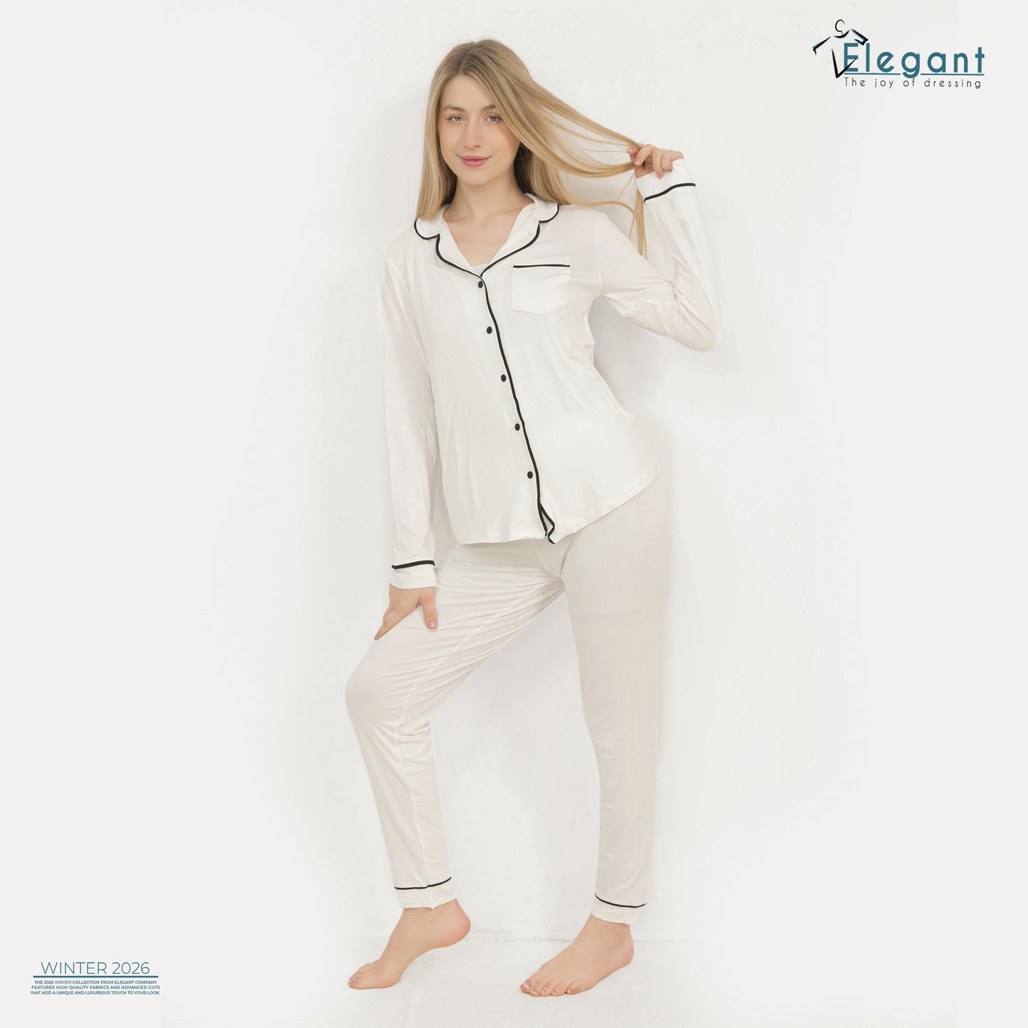 Soft Cotton Long sleeves Classic PJ Pants - White