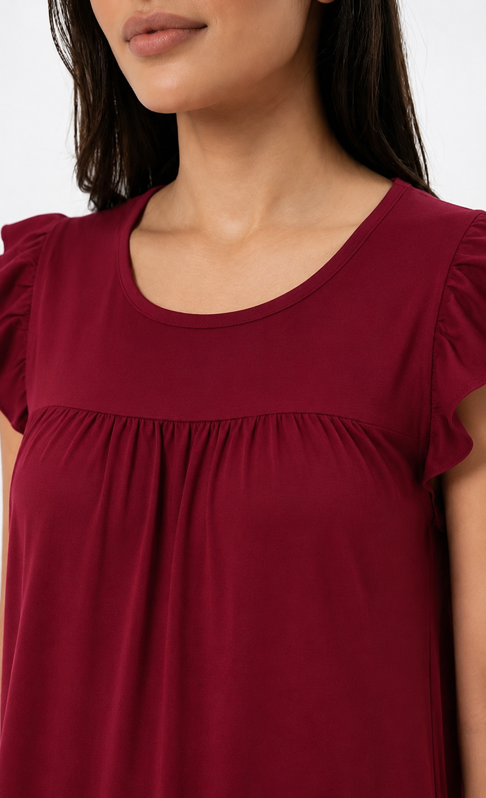 Modern Ruffles Galabeya - Plain Maroon