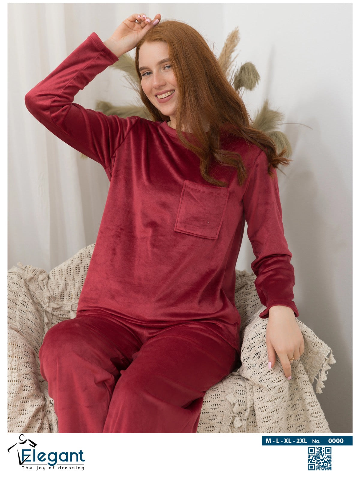 Velvet Pockets Pj Wide Leg - Maroon