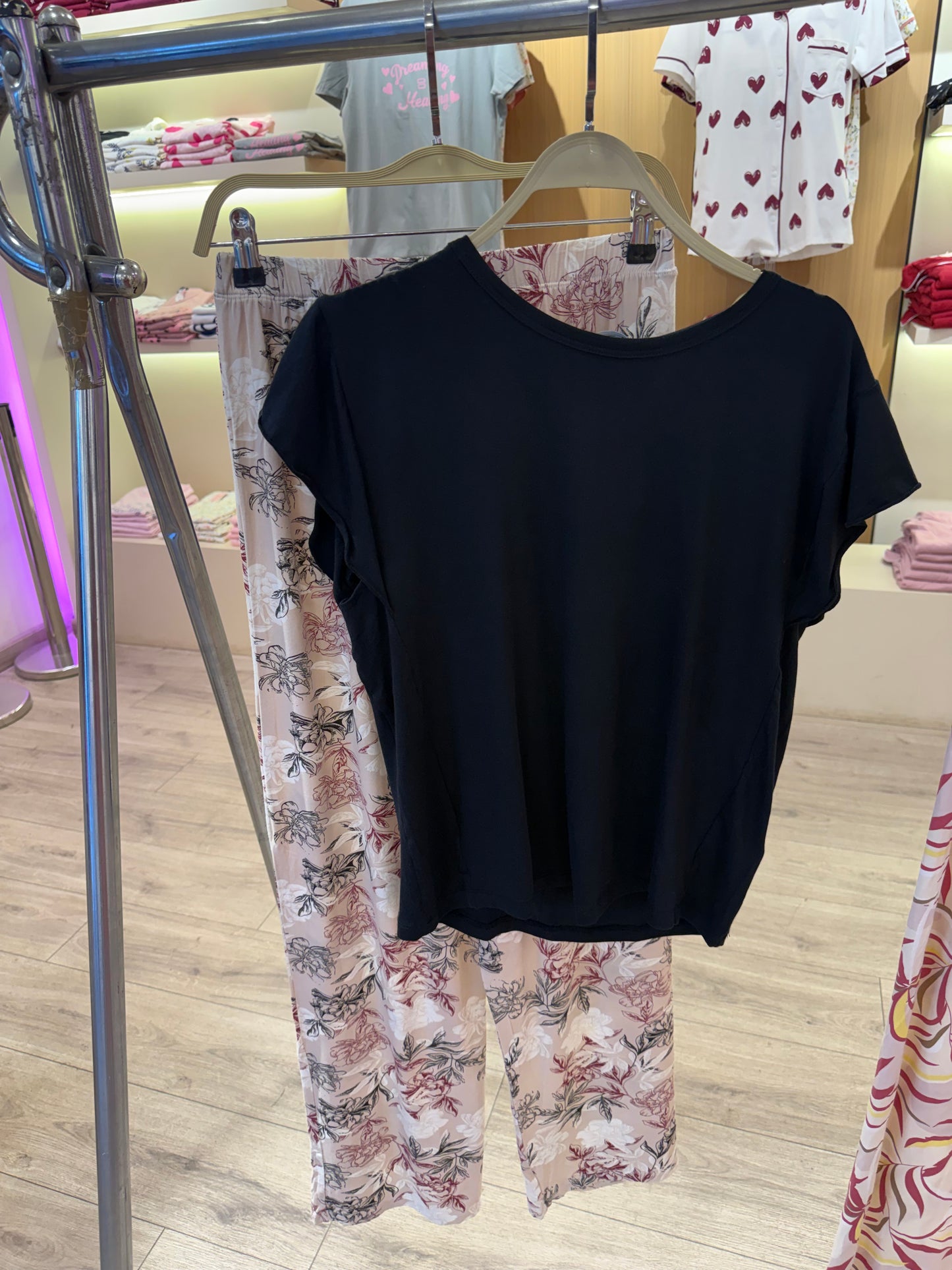 PJ Pants Viscose Wide Leg - Floral Black