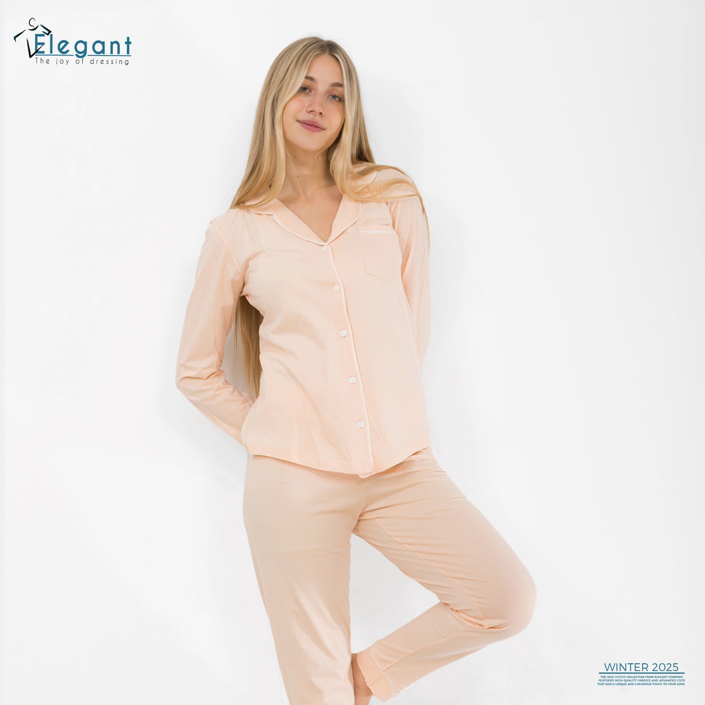 Cotton Long sleeves Classic PJ Pants - Apricot