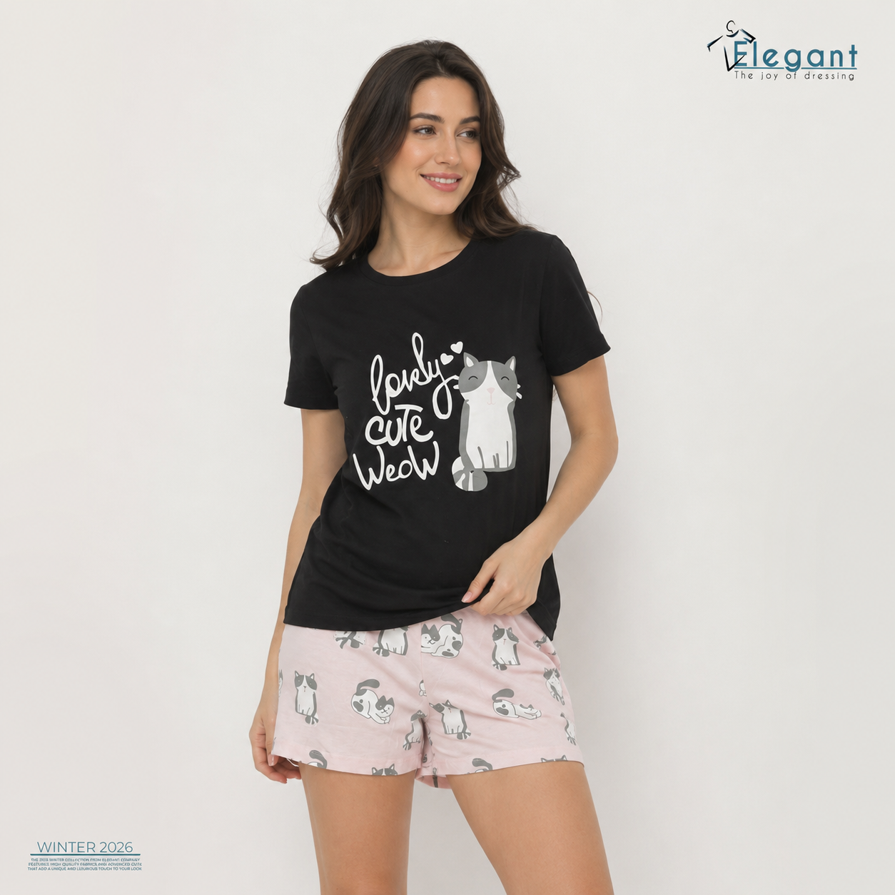 PJ short Cotton Black - Cat