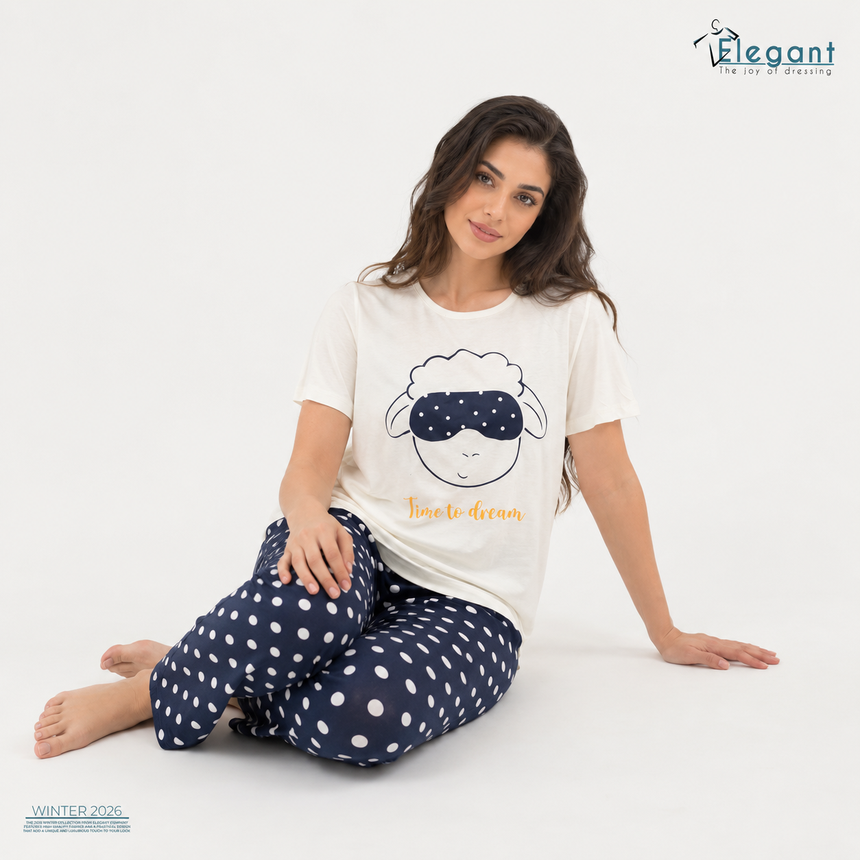 PJs Pants Cotton - White navy - Time to dream