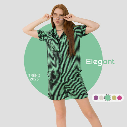 Satin Classic PJ Shorts - Stripe Green