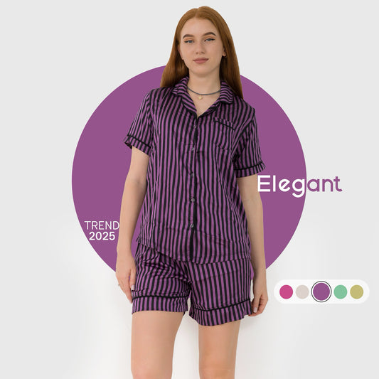 Satin Classic PJ Shorts - Stripe Purple
